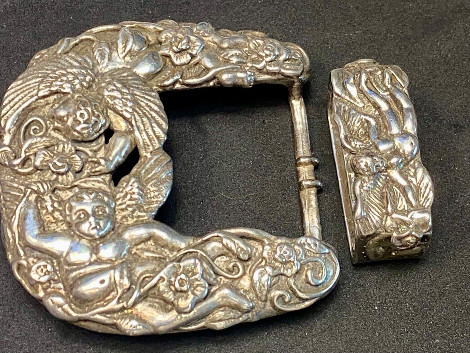 Amazing Andrea Barnett Angel Swirl Vtg. Sterling Silver belt buckle & Loop 110 G