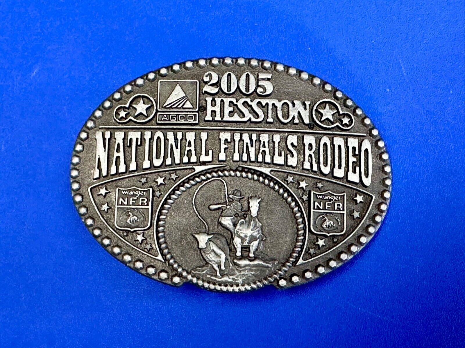 2005 youth Sized Hesston National Finals Rodeo Bull Riding Cowboys belt buckle 