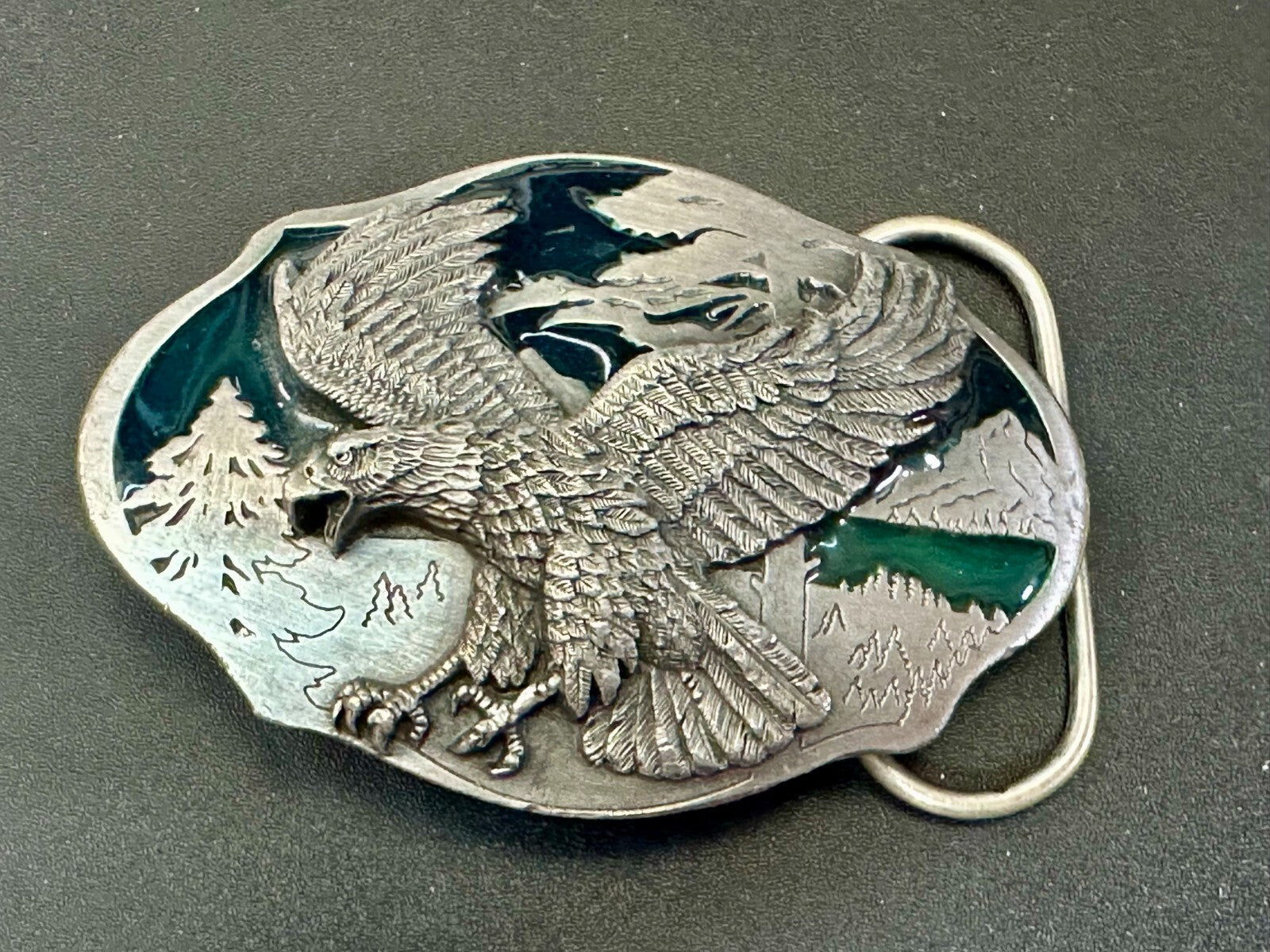 American Bald Eagle Flying Hunting Silver Tone 1989 Arroyo Grande Belt Buckle