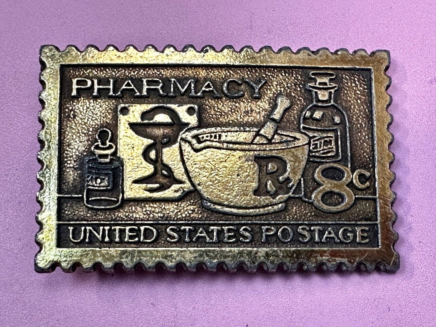 United States Postage Stamp Pharmacy Rx 8 Cent Pharmacist Belt Buckle