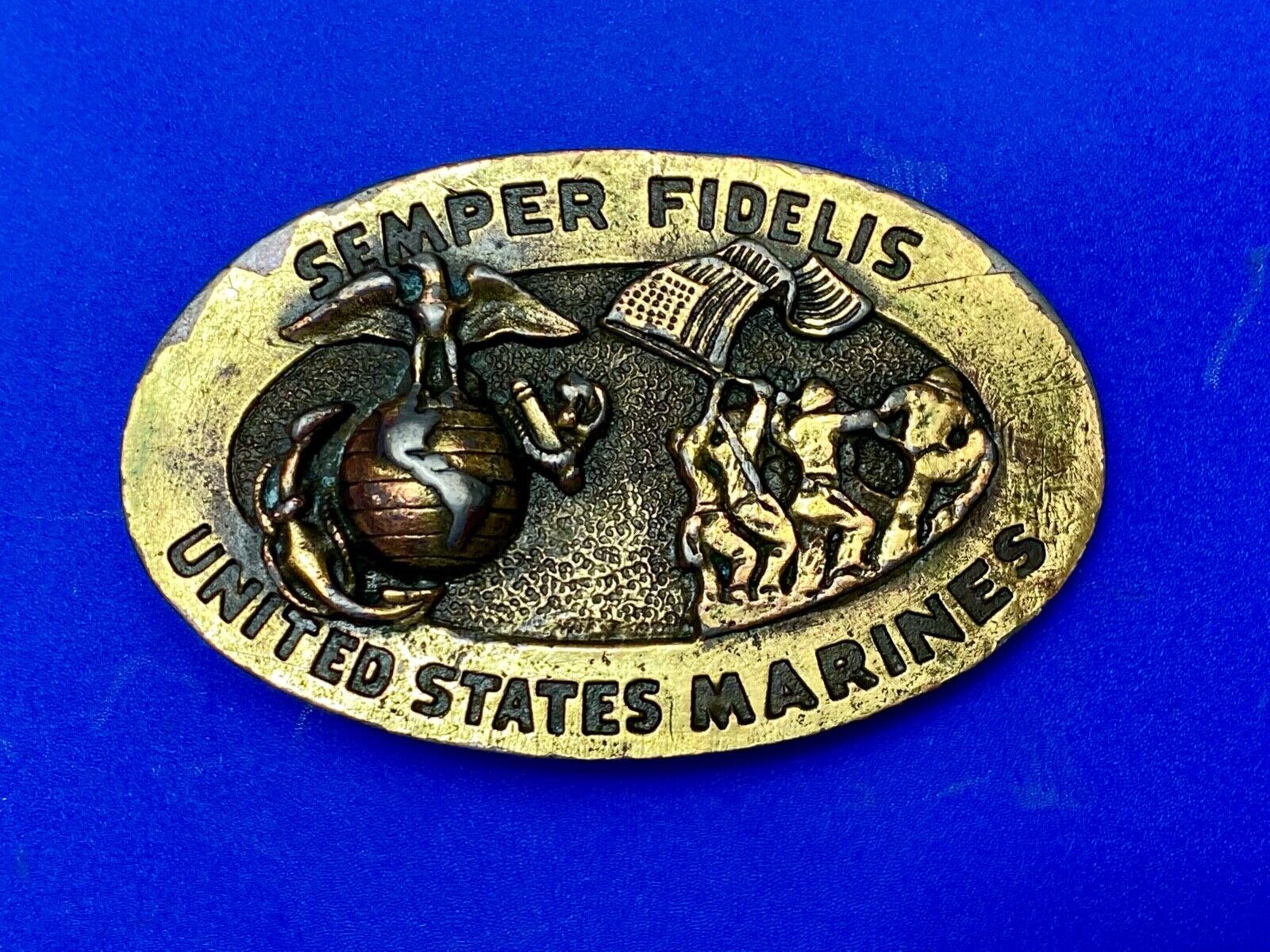 US Marines Semper Fidelis United States Vintage 4" wide brass Tone belt buckle