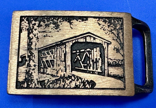 Tech Ether Guild Langley Bridge Covered Bridges Hippie Solid Brass belt buckle