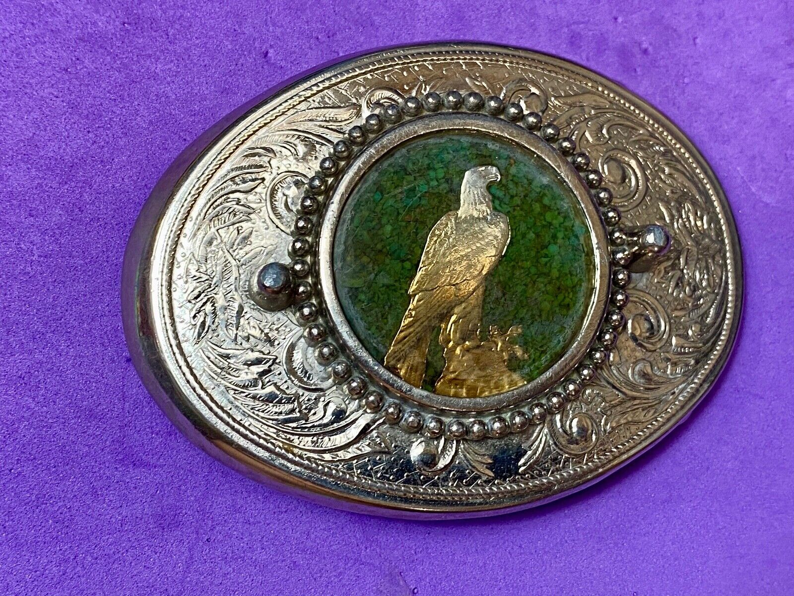 American Bald Eagle Patriotic Artisan Painting Centerpiece Western Belt Buckle