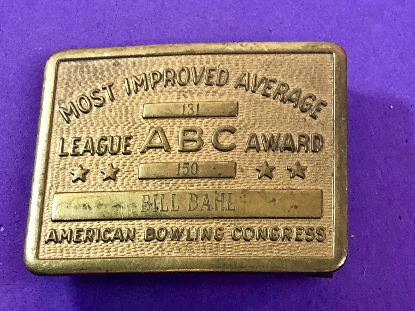 American Bowling Congress Award Belt Buckle Most Improved Average