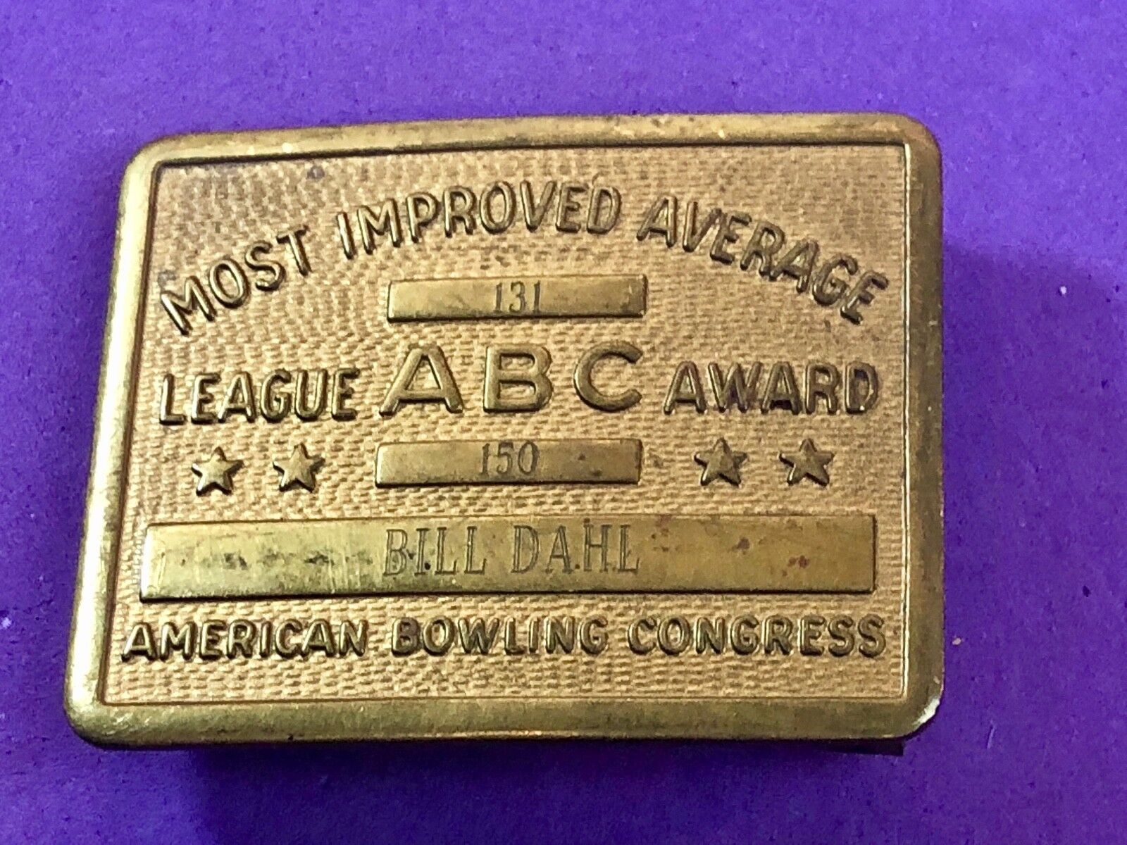 American Bowling Congress Award Belt Buckle Most Improved Average