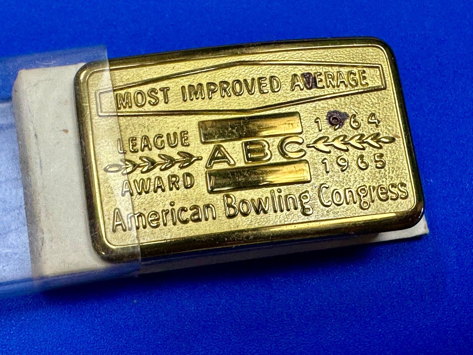 ABC Bowling League Award NOT engraved most improved trophy  1964 belt buckle