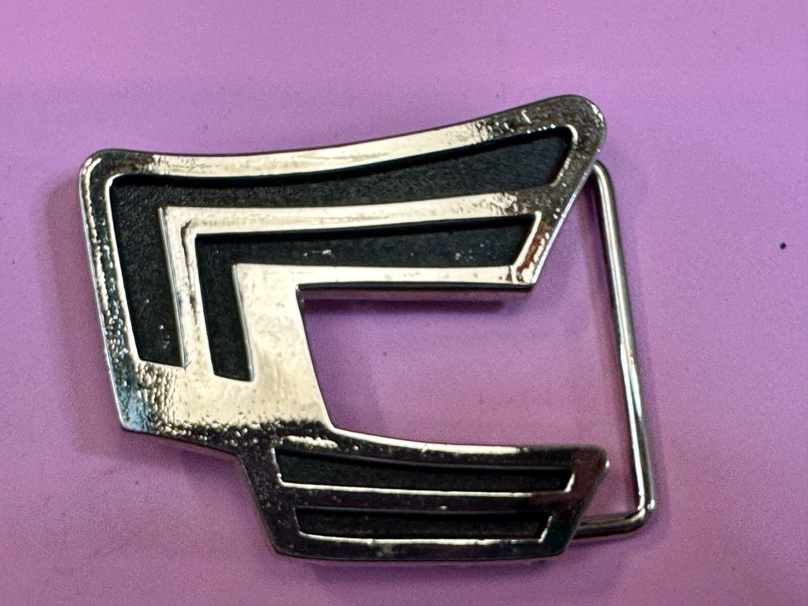 Abstract Pattern Openwork Metal Silver Tone Belt Buckle