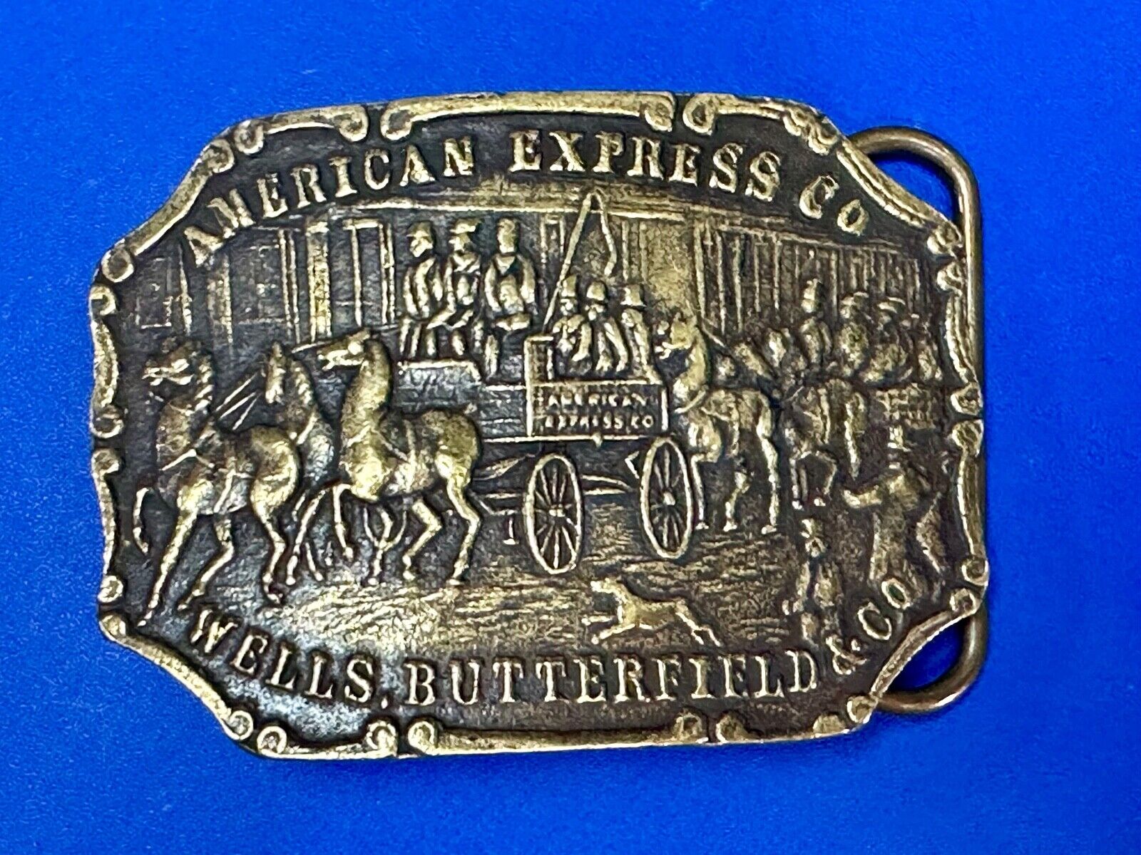 American Express Wells Butterfield stagecoach belt buckle - see back!