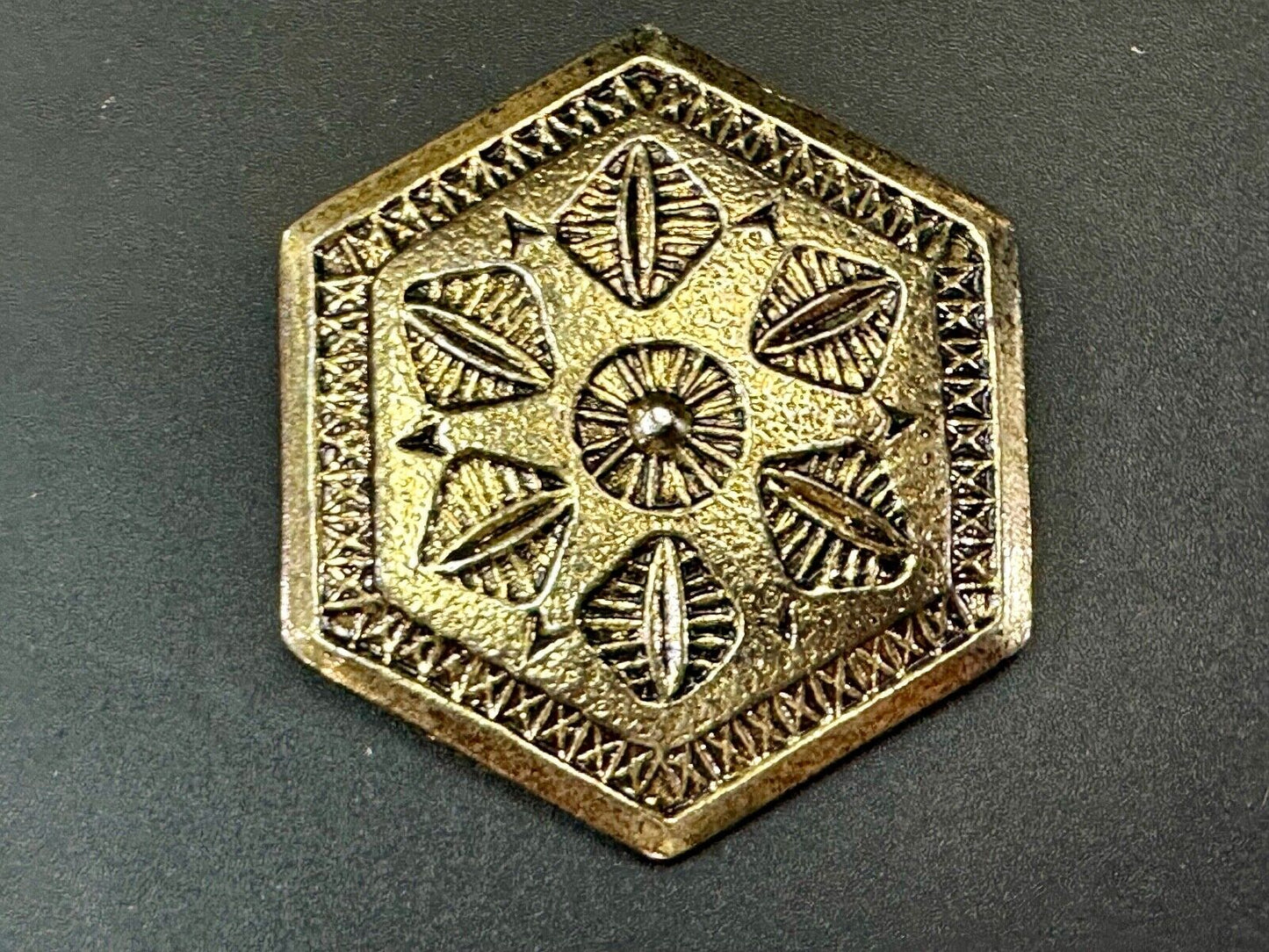 vintage Hexagon shaped gold tone belt buckle scarf slide