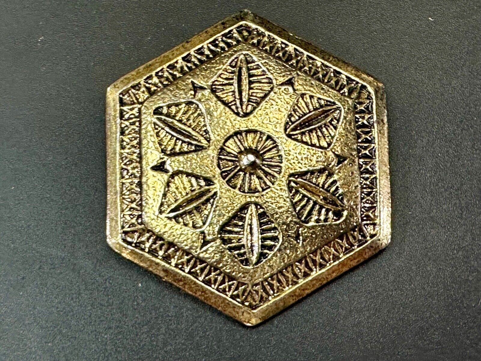 vintage Hexagon shaped gold tone belt buckle scarf slide