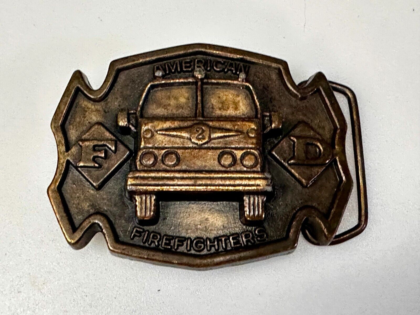 American Firefighter Fire Truck Fireman Commemorative Vintage MBCI Belt Buckle