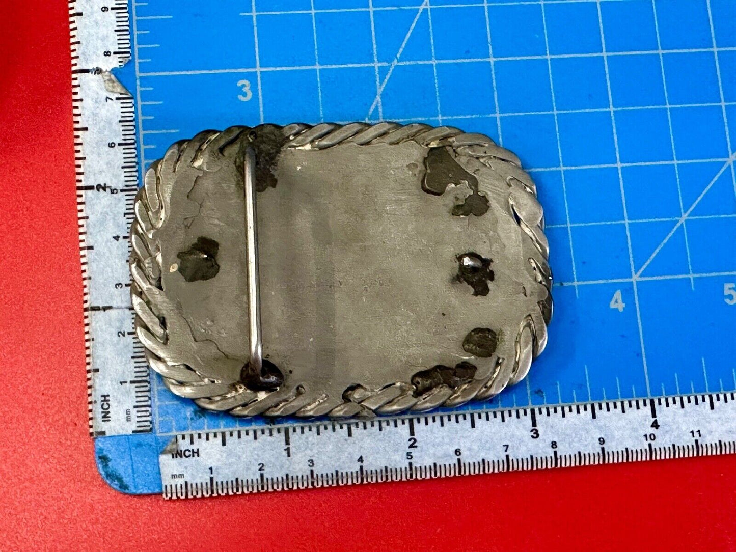 Artisan silver color belt buckle for craft project / wear - Thick rope boarder