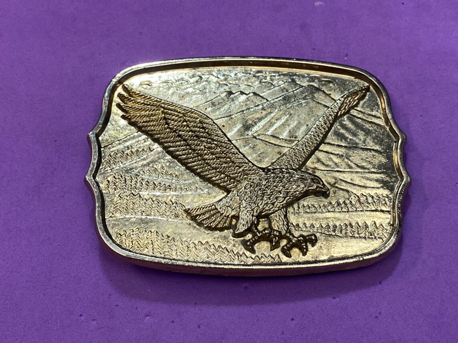 Vintage AMERICAN EAGLE Majestically hunting flying over mountains belt buckle
