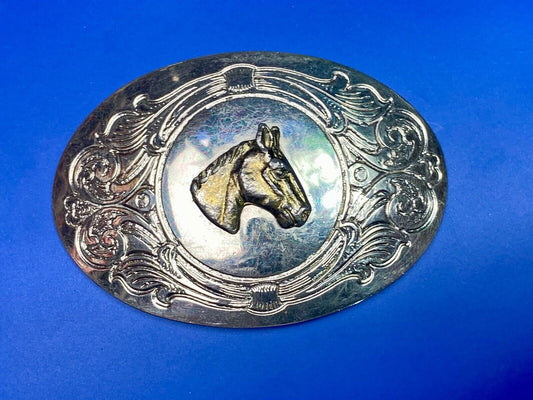 Beautiful Horse Bust Head Mixed Metal On Ornate Western Belt Buckle 