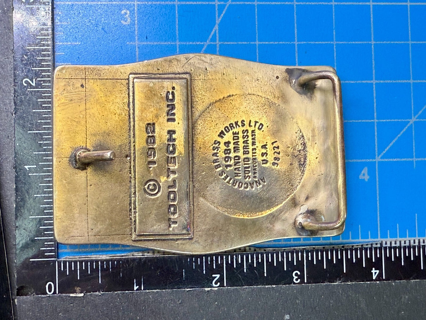 Tooltech Still Turnin To The Right Solid Brass VTG 1984 Anacortes Belt Buckle