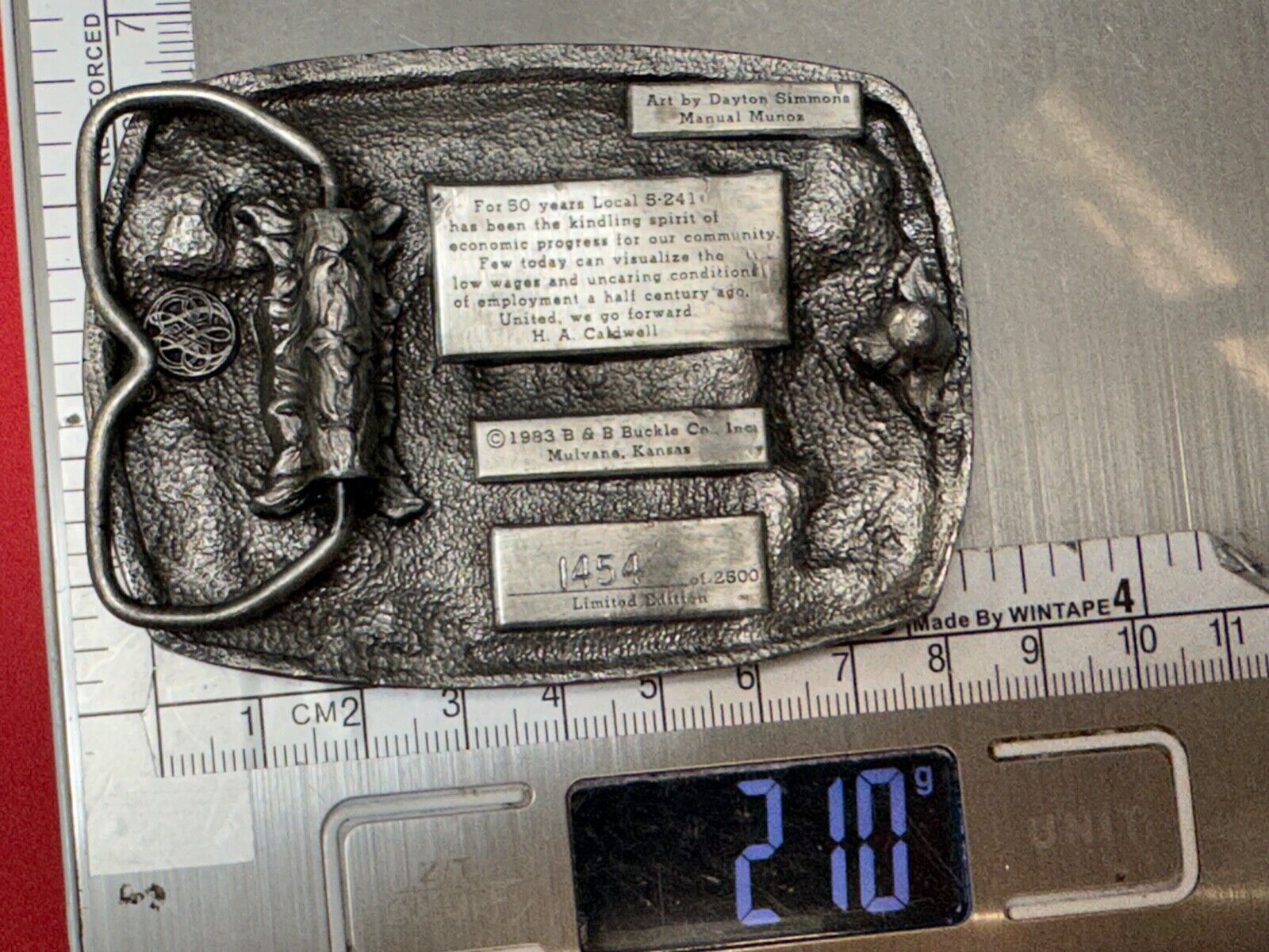 Vintage  1983 El Dorado Kansas Local union 5 241 50th yr celebration belt buckle