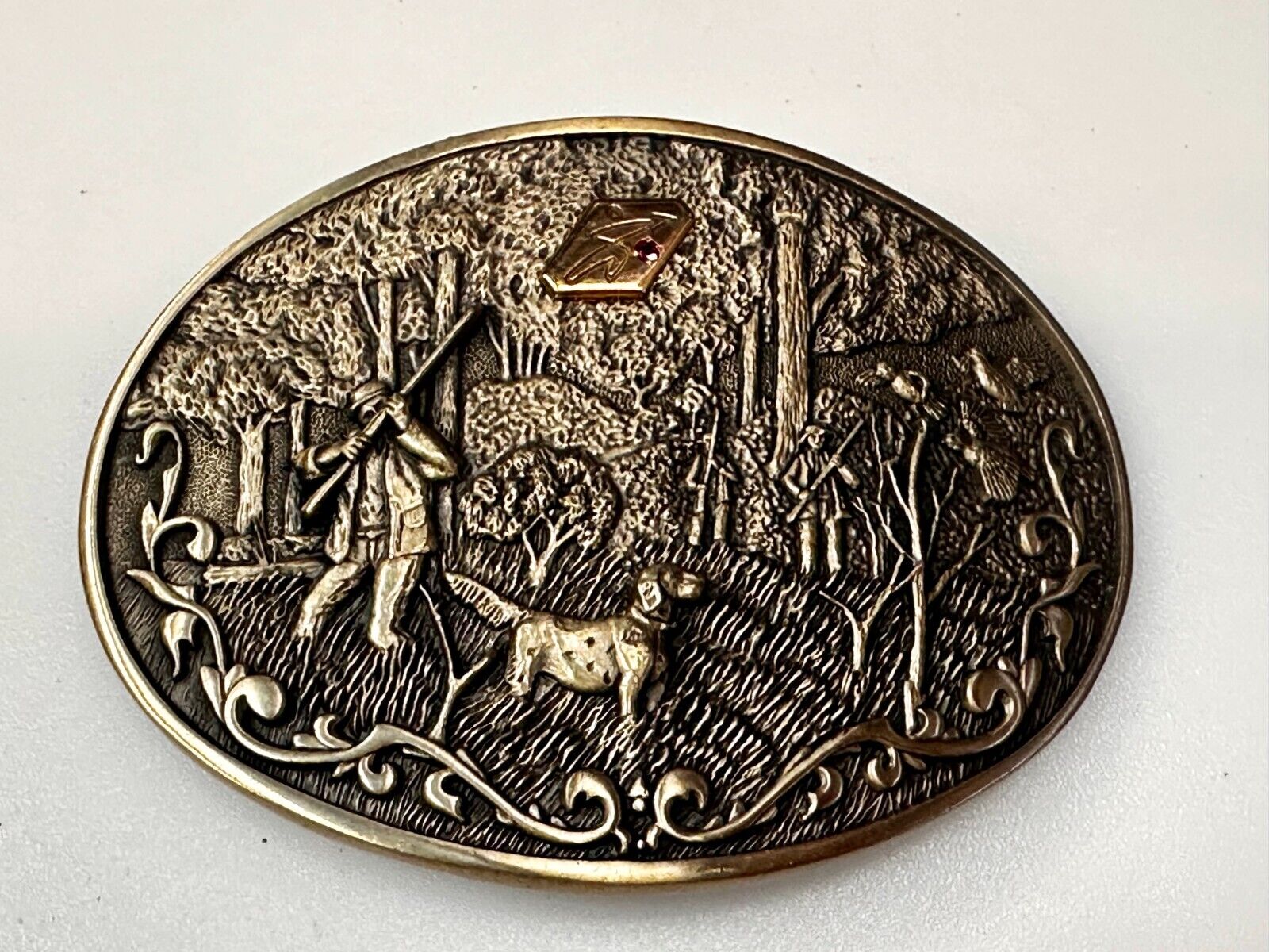 Bird Quail Dog Hunting Hunter Shotgun 1981 Belt Buckle OC Tanner - 10K Gold Logo