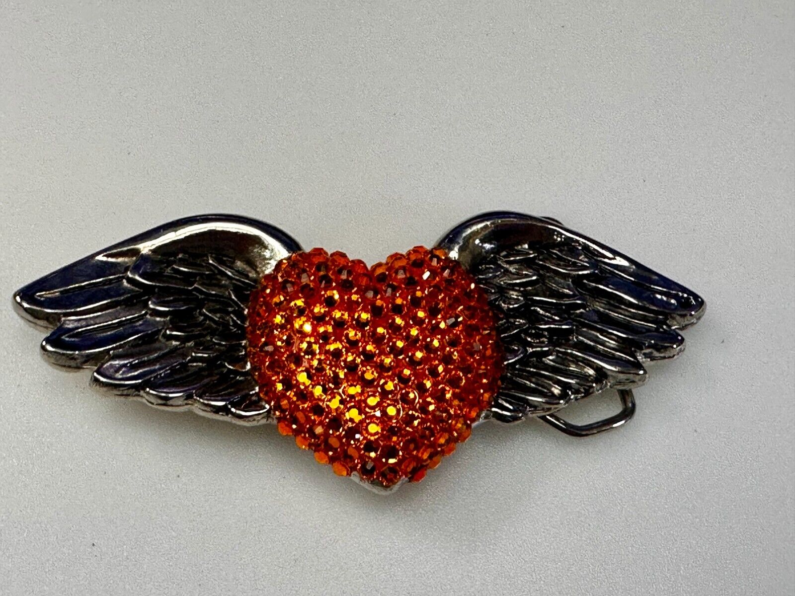 Angel Wings Orange Heart Shaped Rhinestone Covered 2001 Bridget Belt Buckle