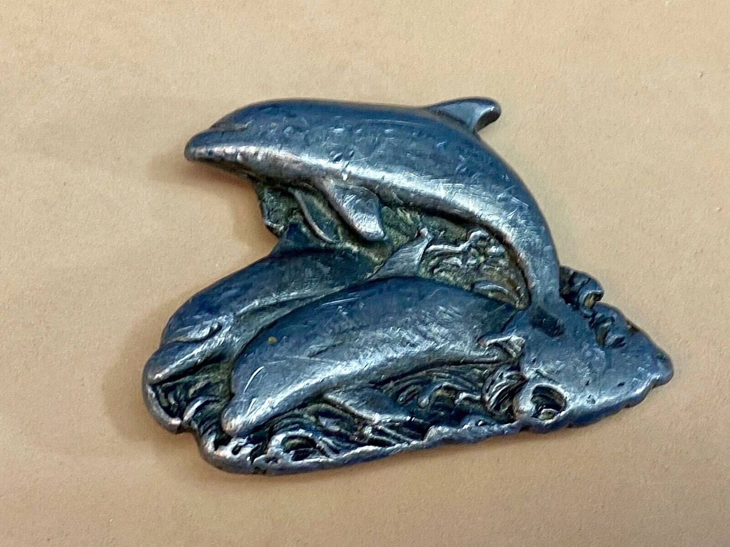 70'S Three Jumping Dolphin's In Ocean Cutout Belt Buckle By Bergamot H-L43