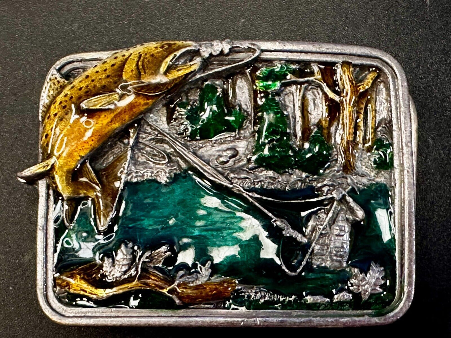 Trout Fly Fish Fishing Fisherman Sportsman Vintage 1983 Bergamot Belt Buckle