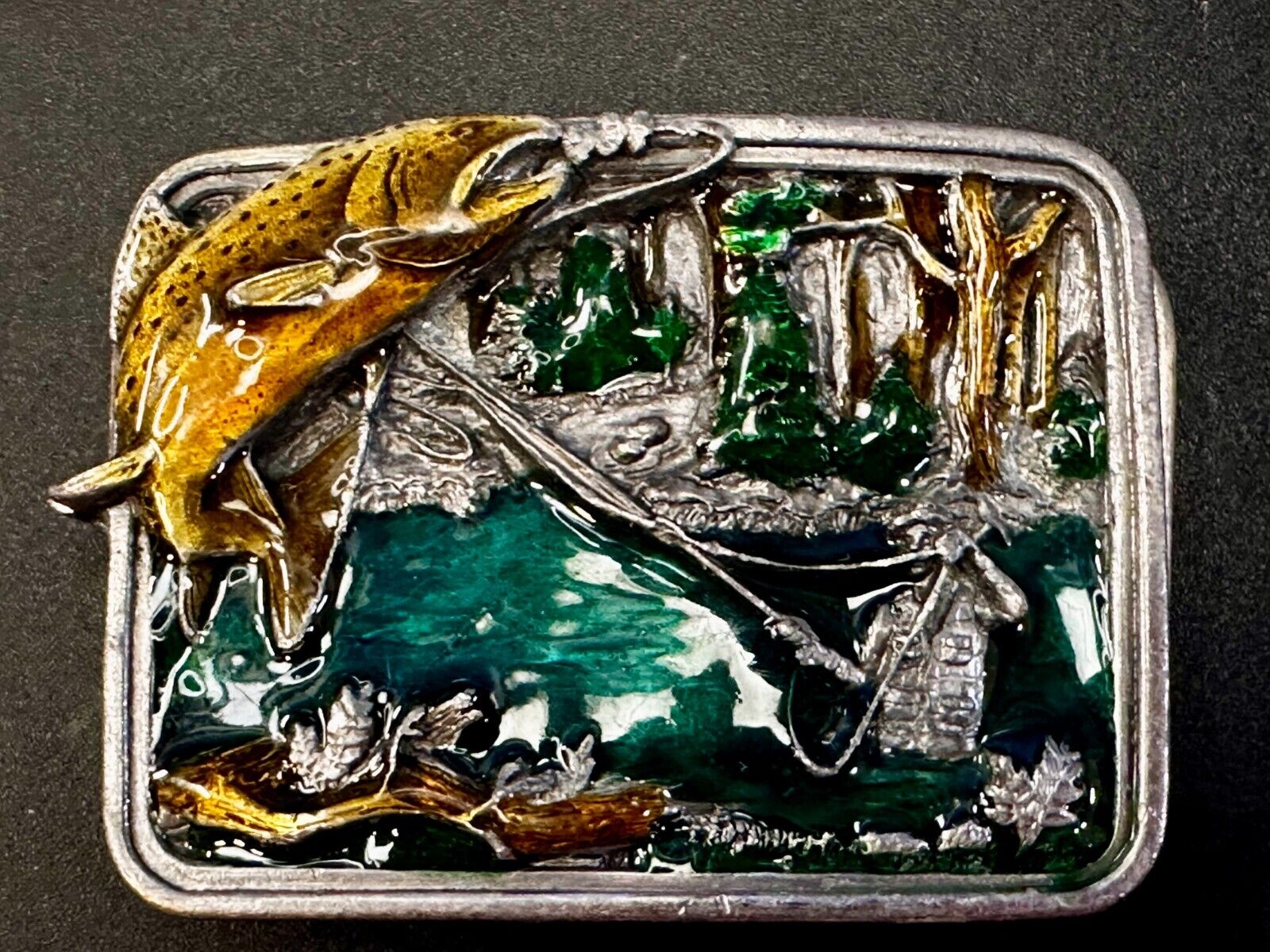 Trout Fly Fish Fishing Fisherman Sportsman Vintage 1983 Bergamot Belt Buckle