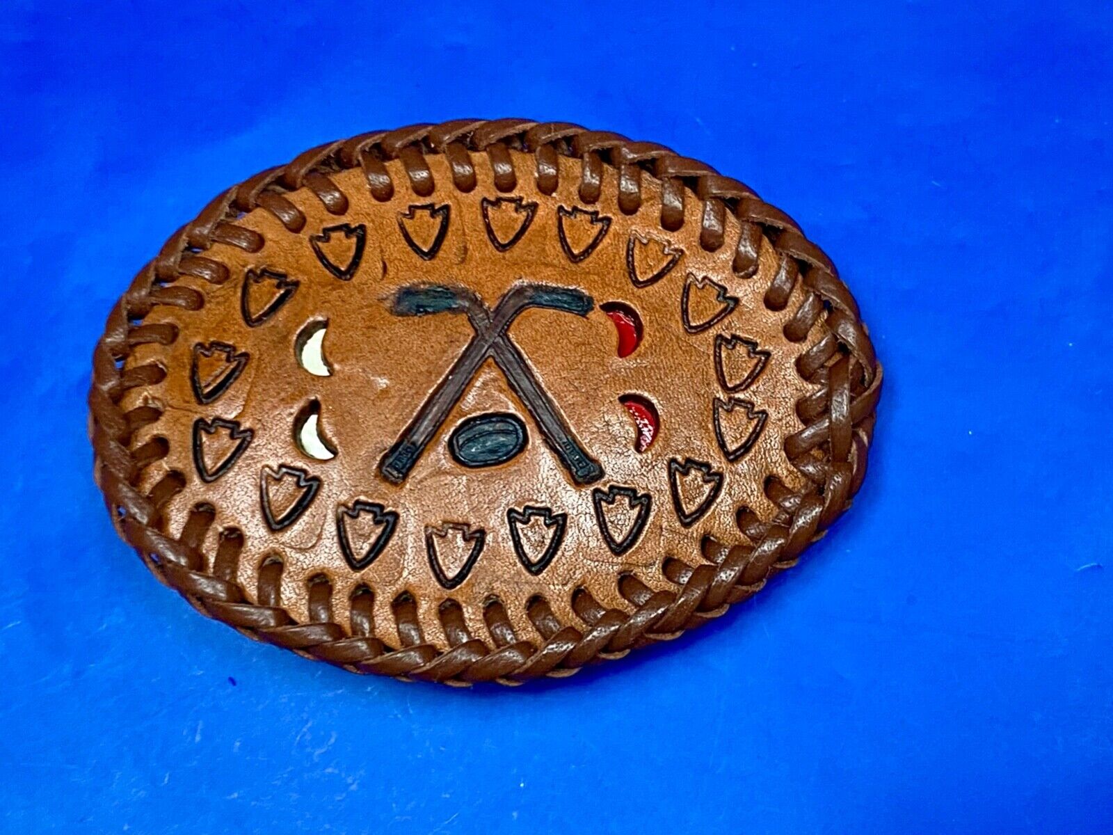Ultimate Hockey Fan -  Hand Stitched Leather Western Oval Belt Buckle