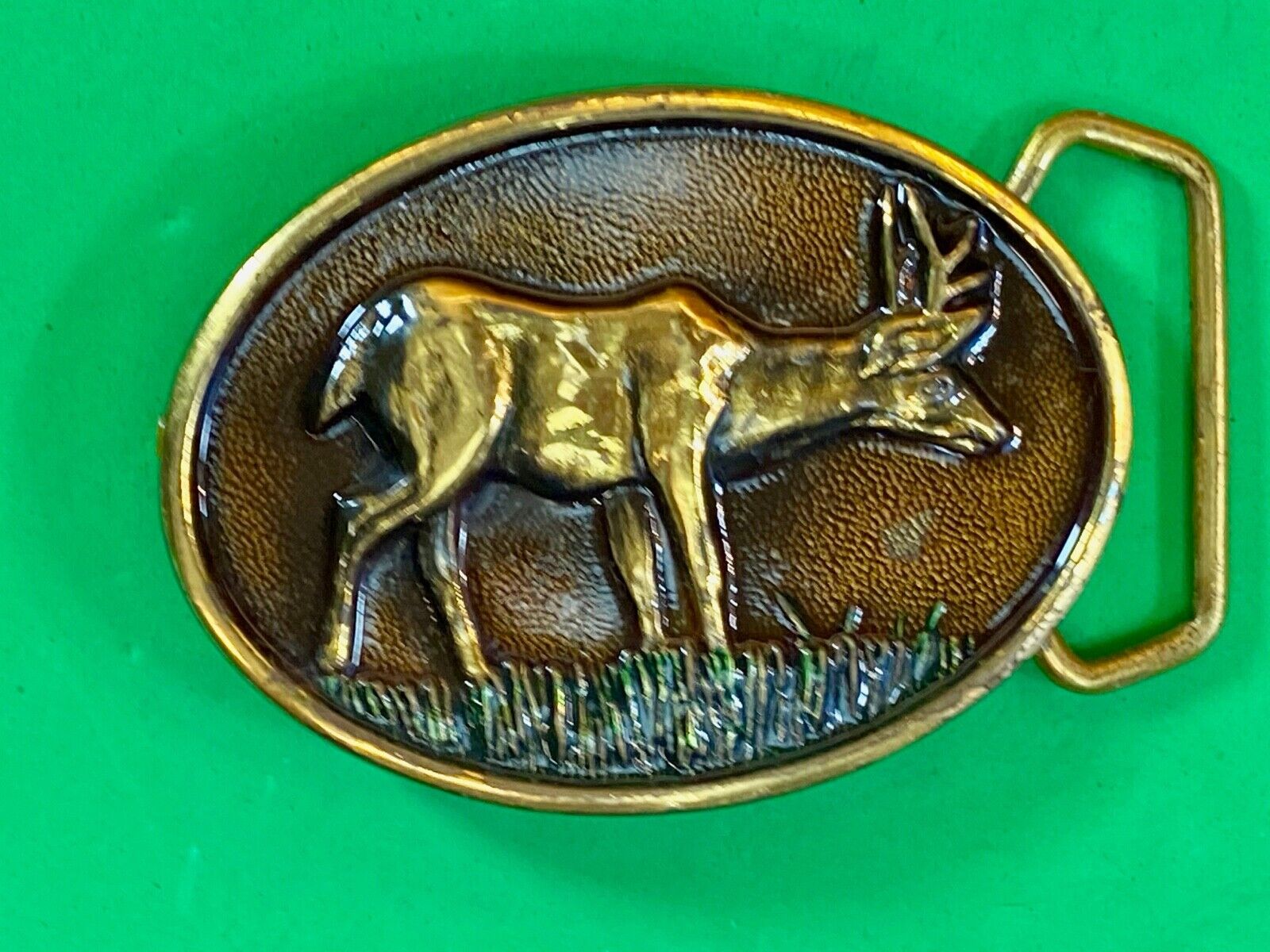 Vantage Bts Solid Brass Belt Buckle  - Deer Grazing In Nature 