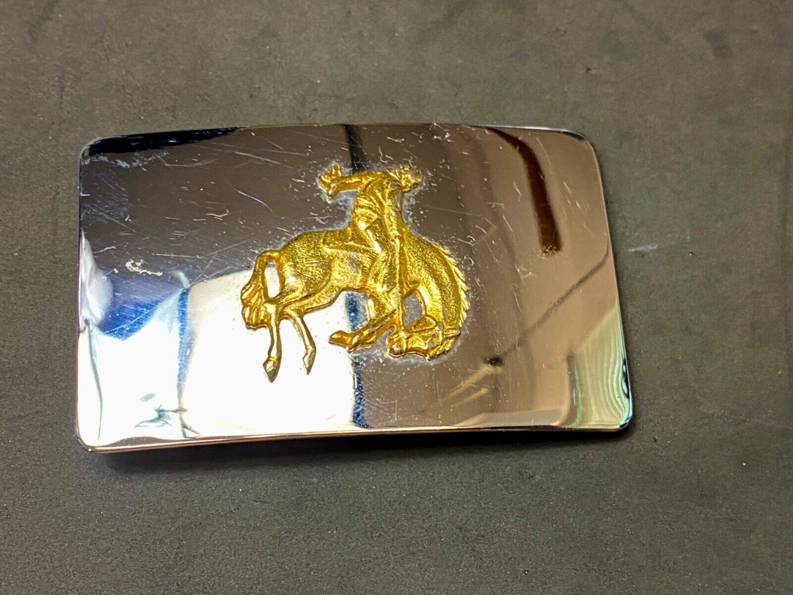 Vintage Lyn Tone Co Reflective  Saddle Bronc Rider two tone belt buckle
