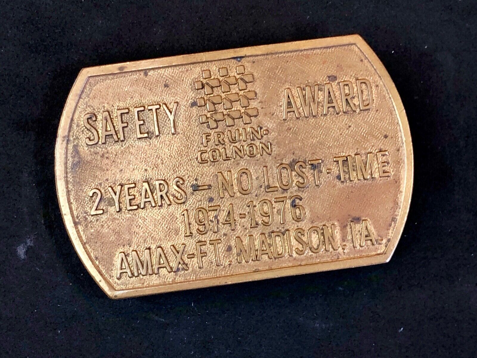 Vintage 1970’s two year safety award- no lost time belt buckle 