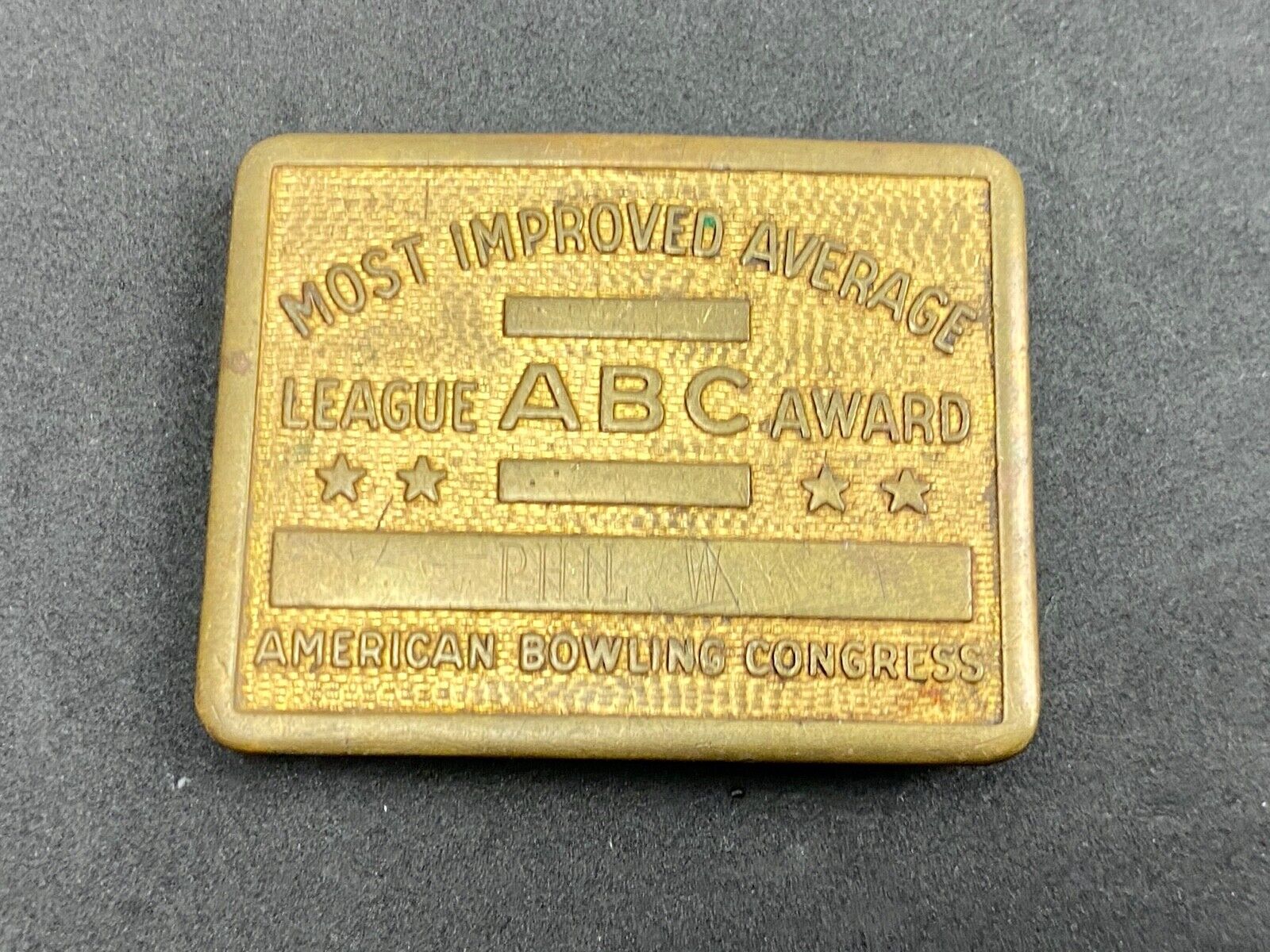 Vintage bowling  ABC American Bowling Congress most improved award belt buckle 