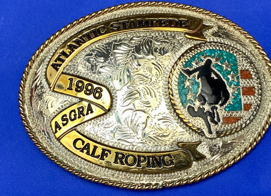 1996 ASGRA Calf Roping Atlantic Stampede turquoise coral belt buckle  - JACKSON