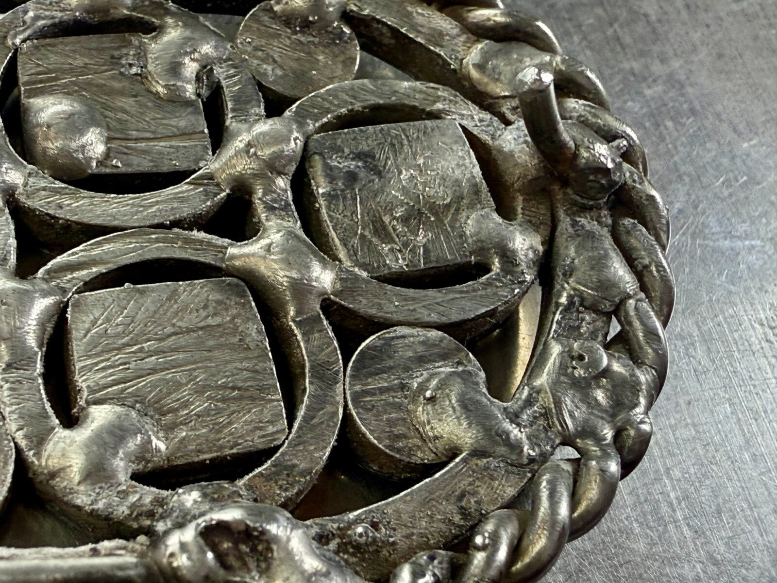 Artisan Welder Art Abstract Open Work Circle Square Pattern Vintage Belt Buckle