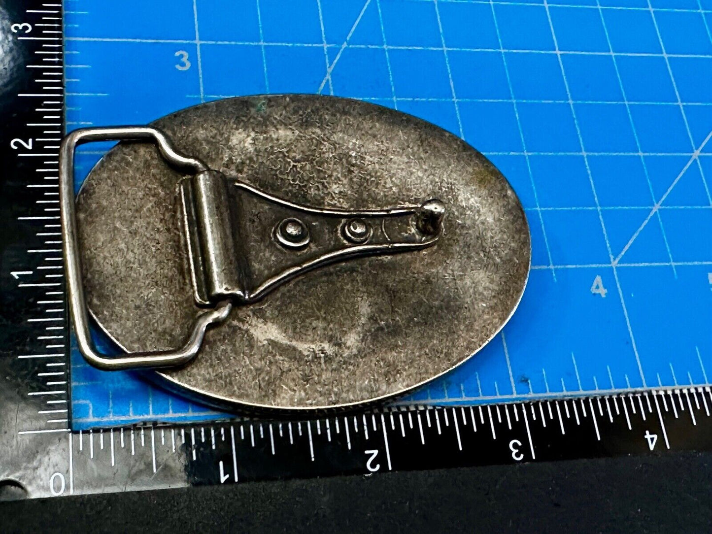 Unknown to me Animal Emblem Logo? Black Faux? leather Silver Tone Belt Buckle