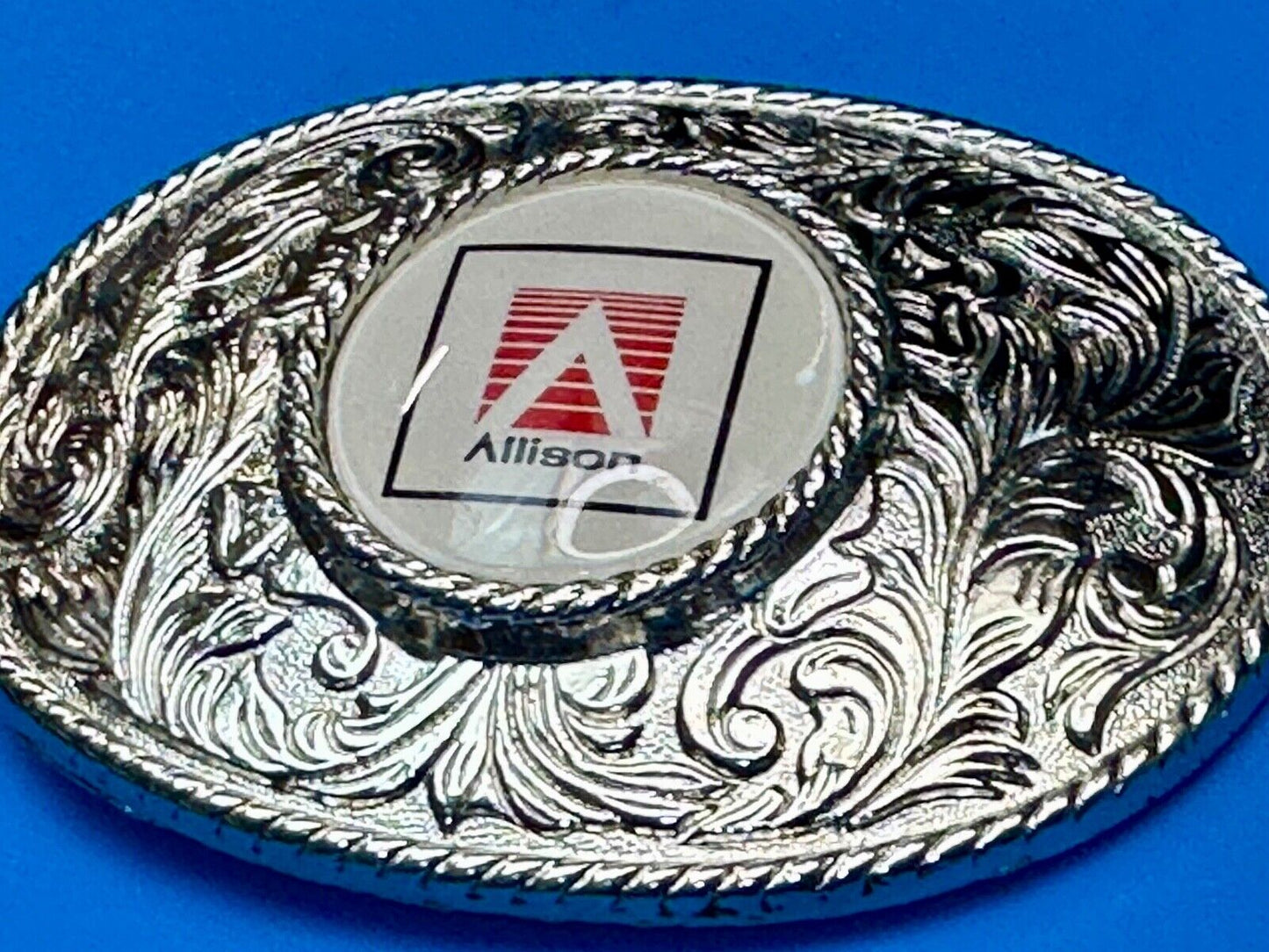 Allison Company Logo  Round Centerpiece Silver Tone Oval Western Belt Buckle