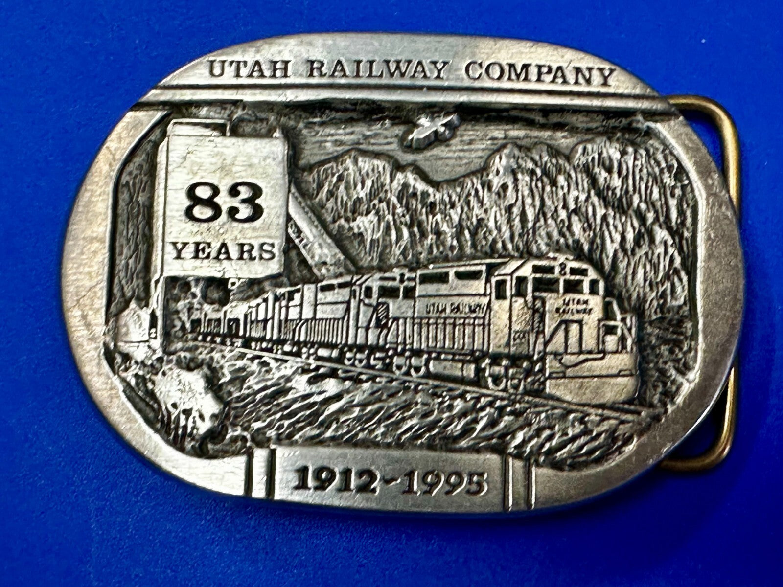 Utah Railway 83 Years 1995 RailRoad Train Car Belt Buckle by Gary Frazen