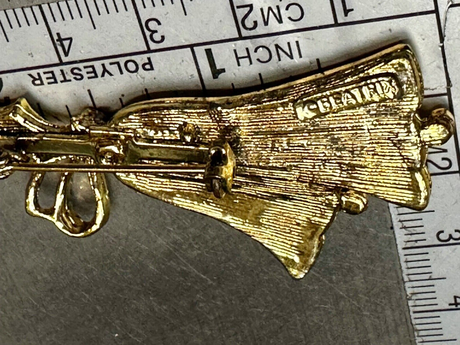Vintage Bells & Holly BEATRIX Gold Tone Christmas Holiday Brooch Pin