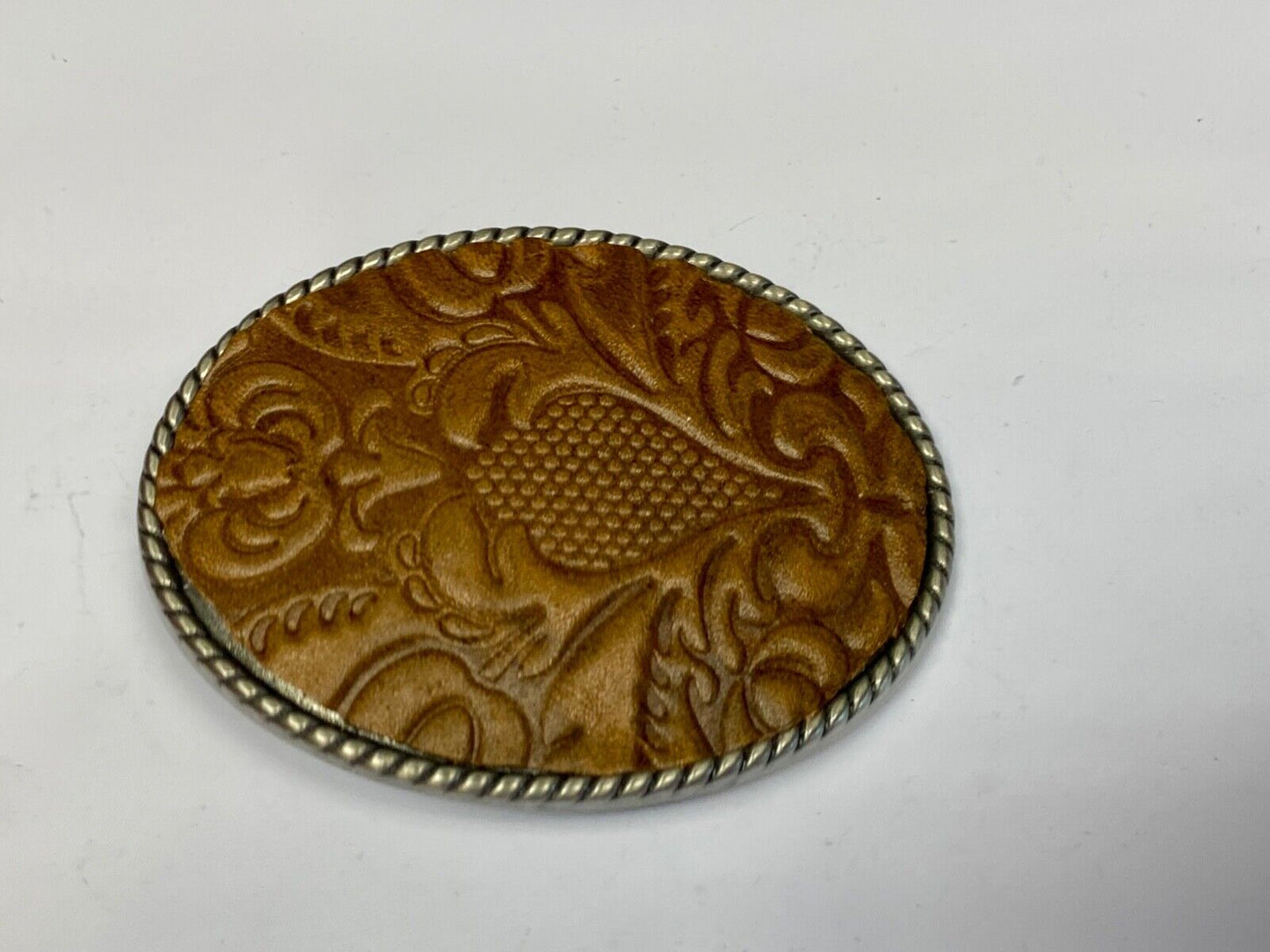 Vintage Ivan Western Brown Leather Theme Wallpaper Pattern Oval Belt Buckle