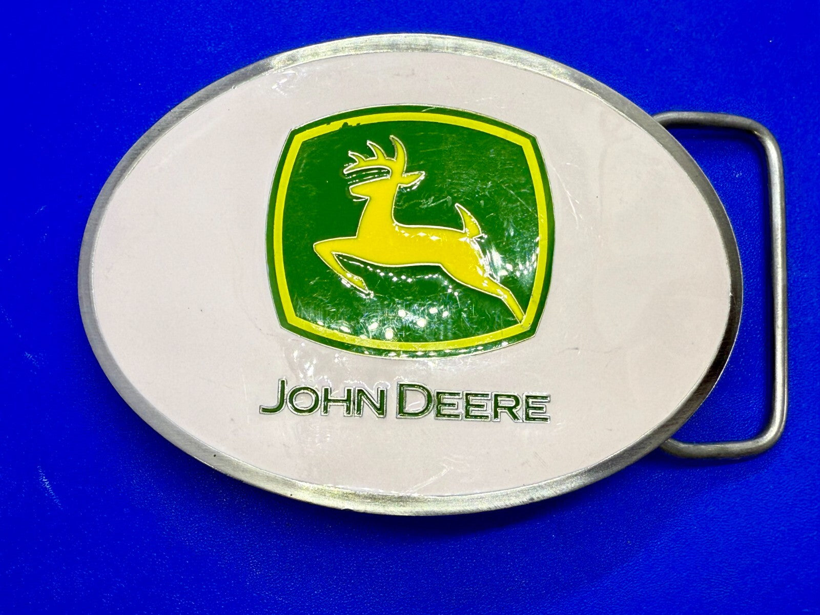 Vintage John Deere Pink Girlie Jumping Deer Logo Farm Tractors Belt Buckle