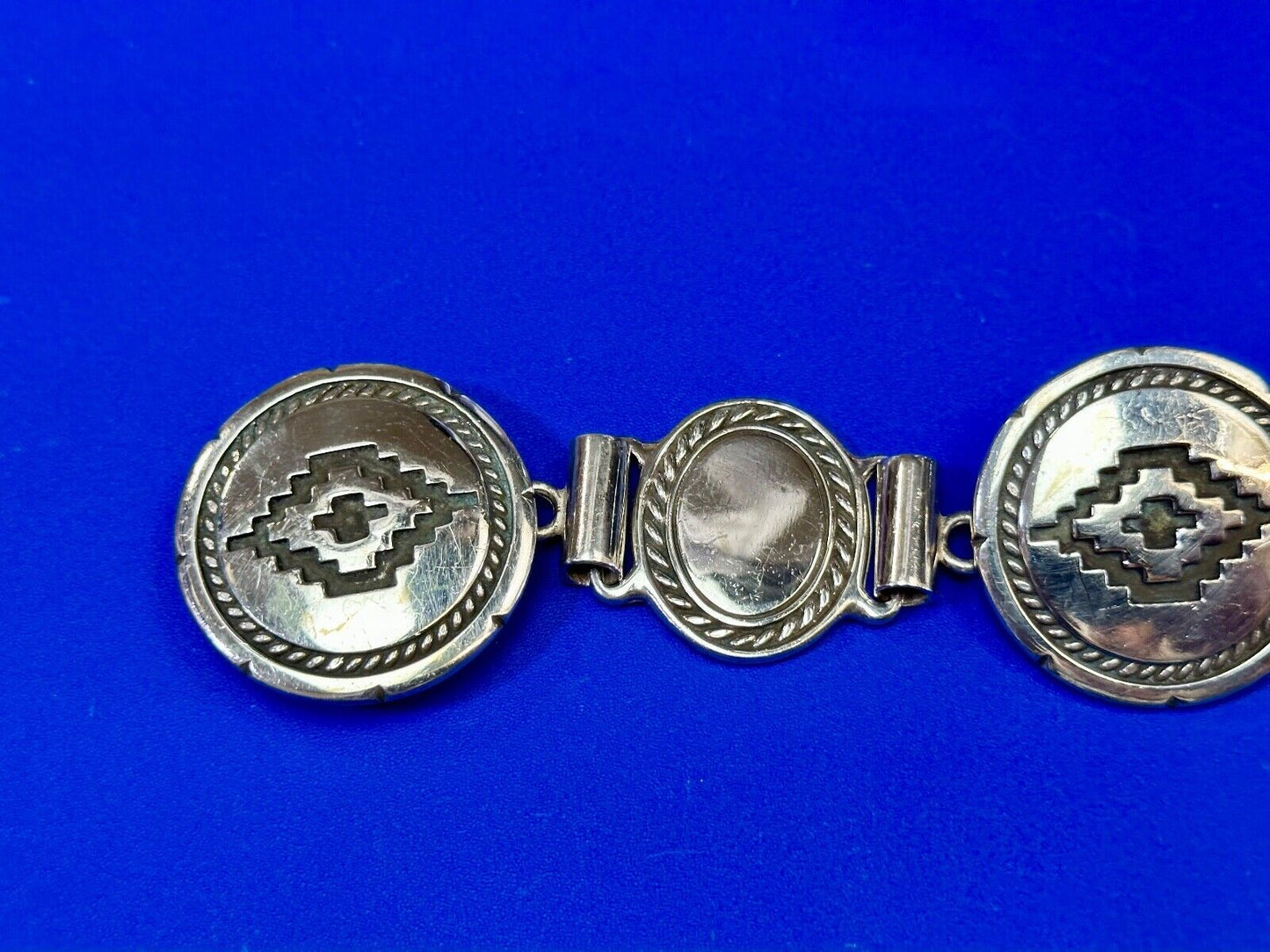 Antique 900 Silver three piece 5" wide southwest concho pattern belt buckle