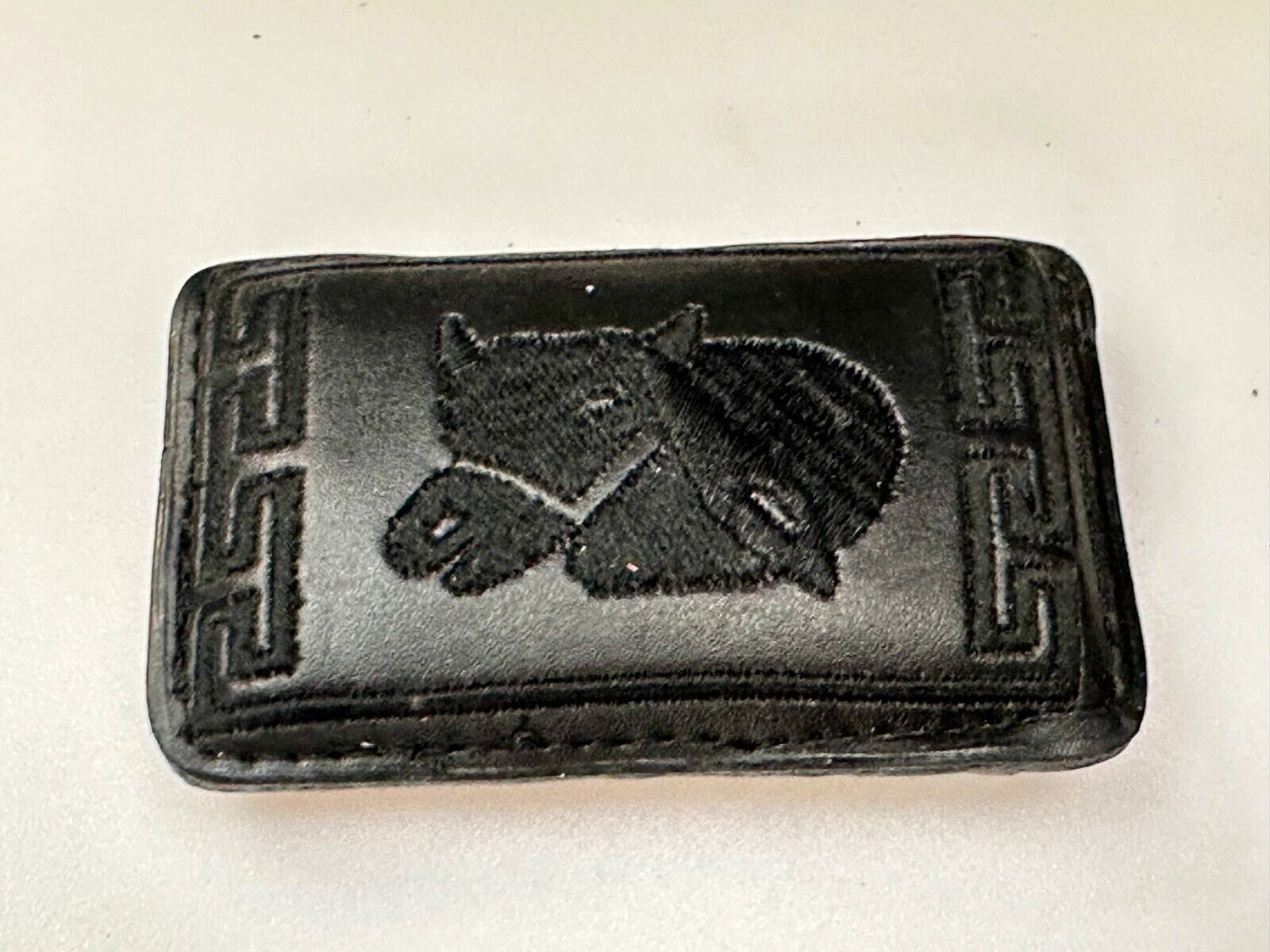 Vintage Horse Head On Black Leather Rectangular Belt Buckle