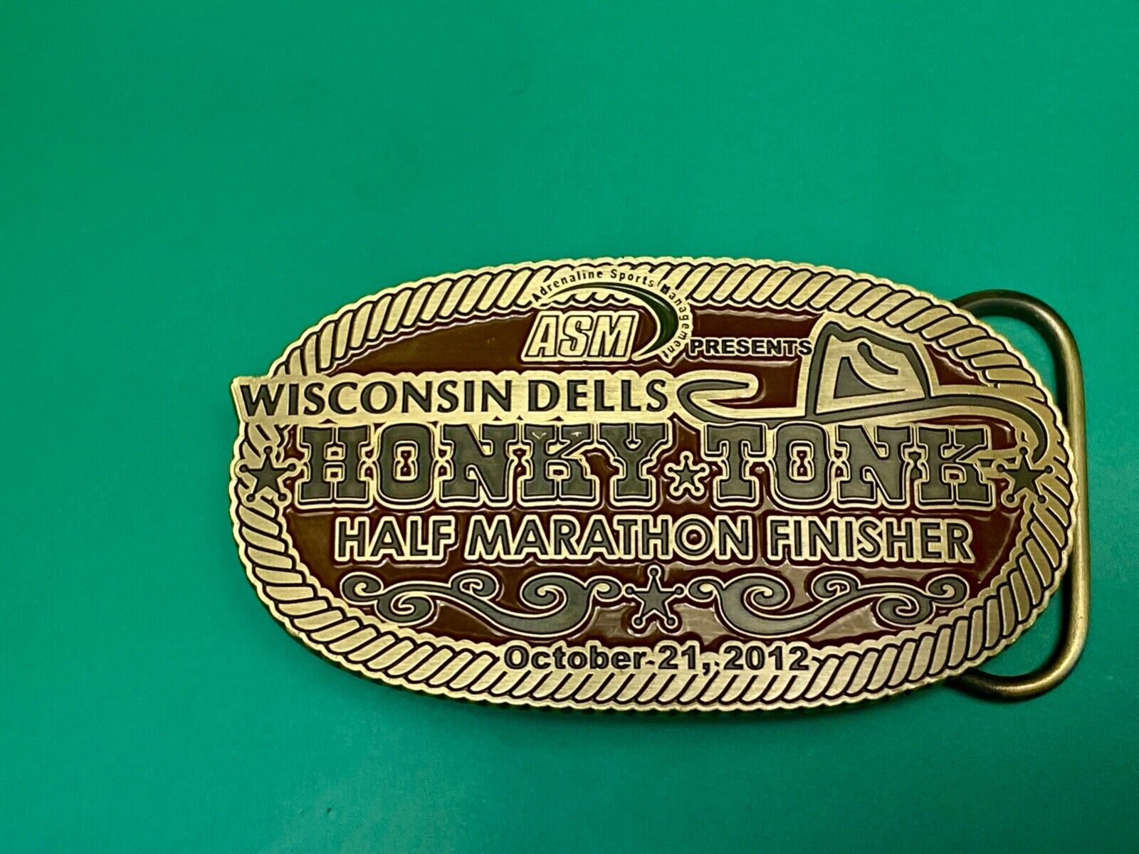 ASM Wisconsin dells Honky Tonk half marathon - finishers trophy belt buckle