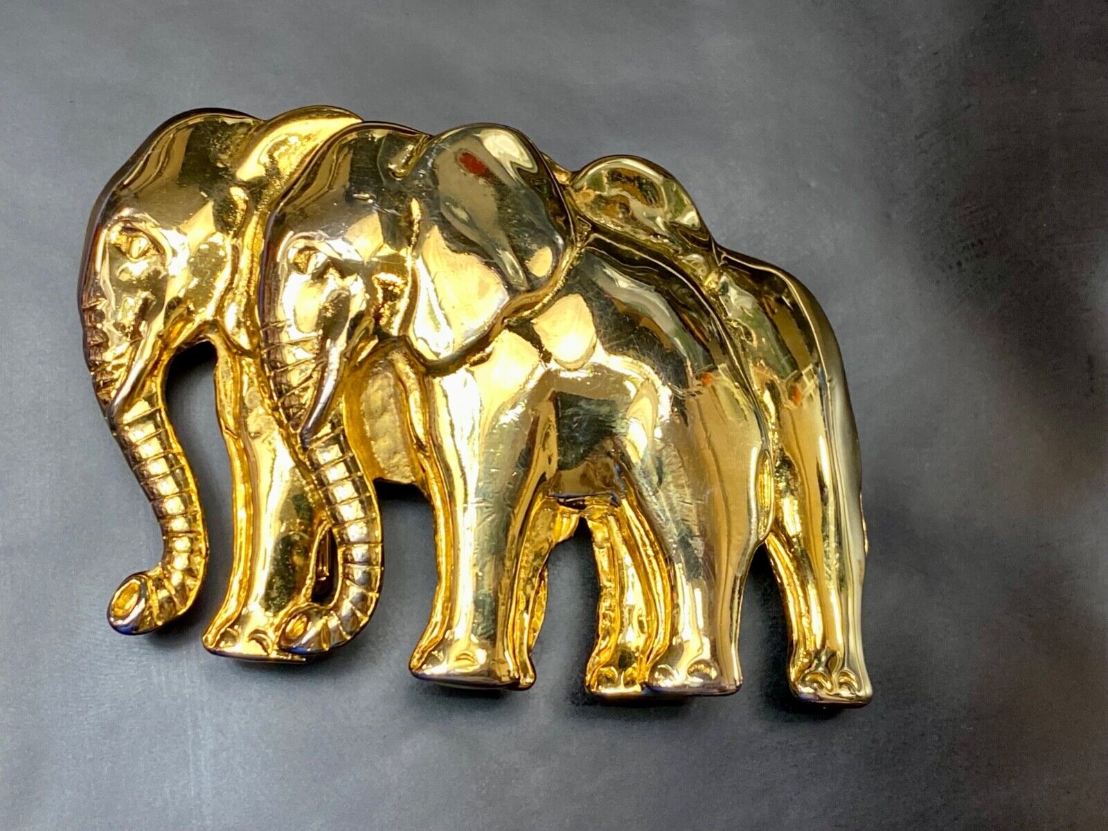 Two Walking Standing Elephants Pair - RARE! LORie Spring 1987 belt buckle