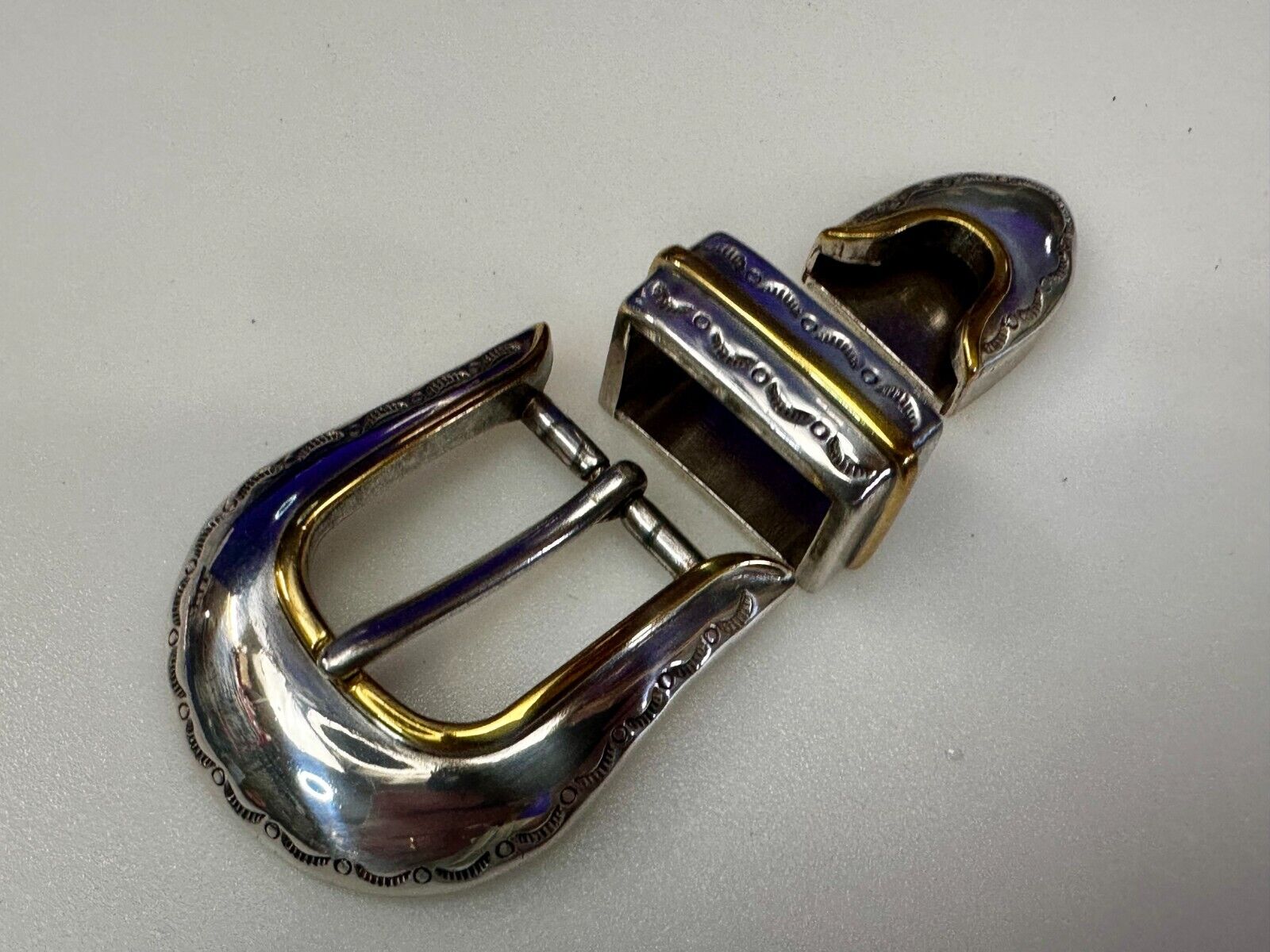 Two Tone Ranger Style Western Belt Buckle set for 1" belt  Keeper & Tip Included