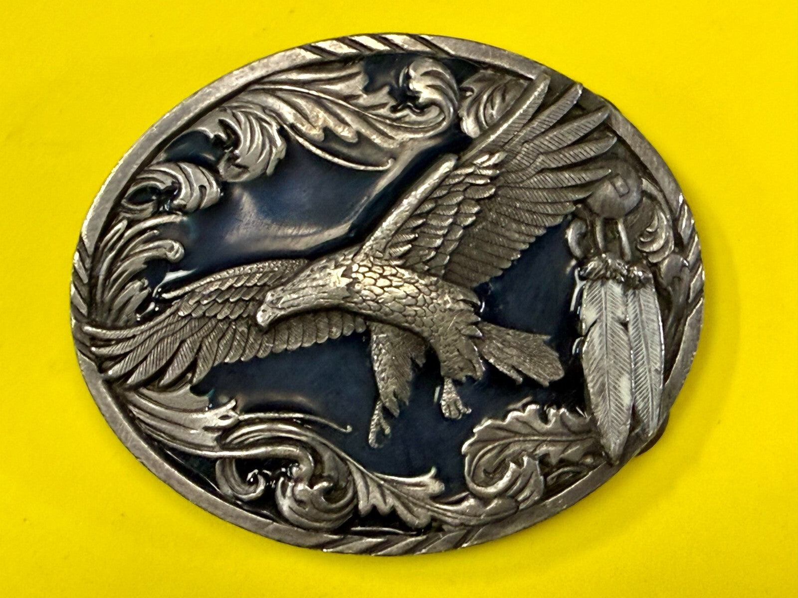 American Indian Flying Eagle Native Feather VTG 1995 Siskiyou Belt Buckle A-2