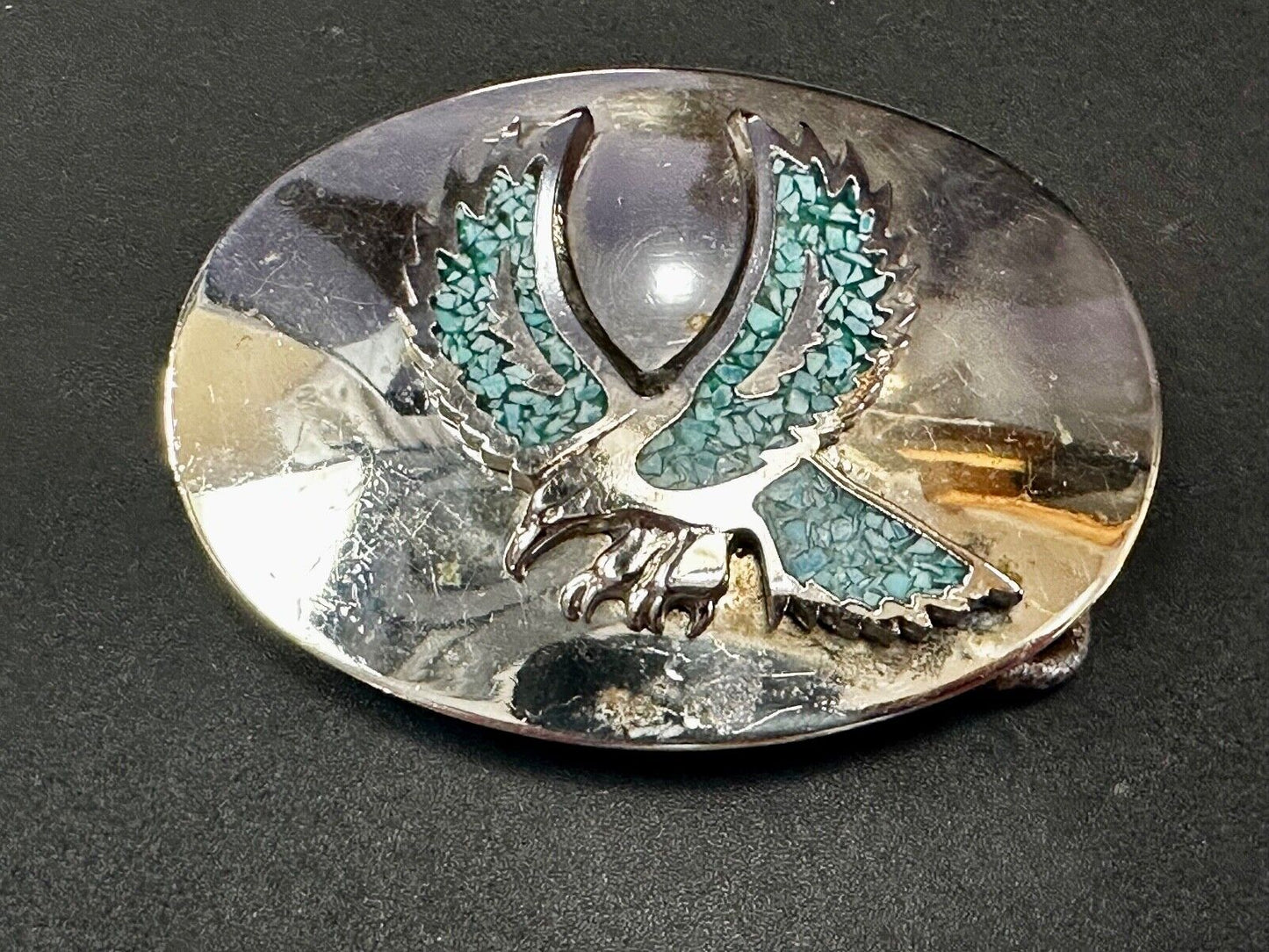 Turquoise Chip inlaid Flying Hunting Diving Patriotic American Eagle Belt Buckle
