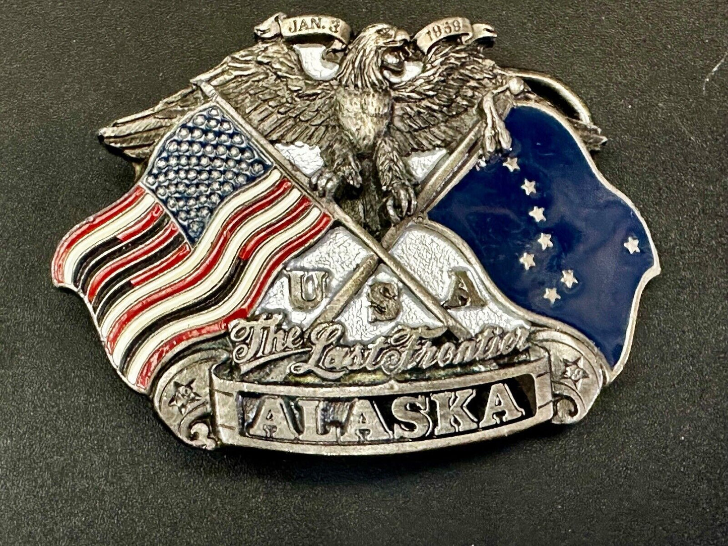 Alaska The Last Frontier Vintage 1992 Great American Products Belt Buckle