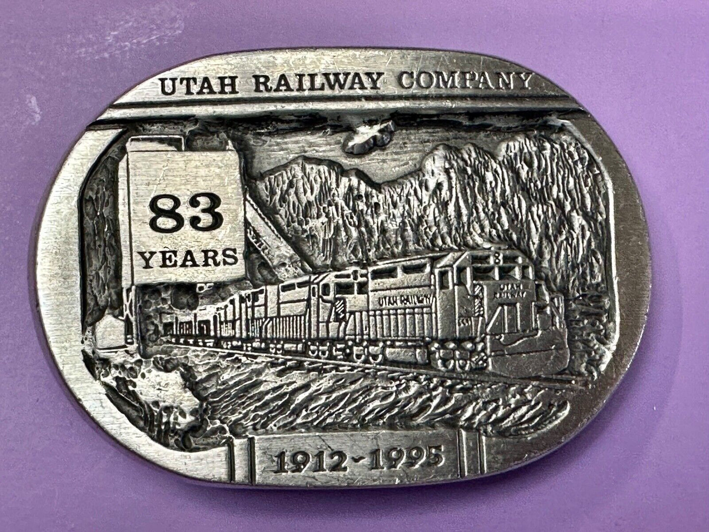 Utah Railway Co Vtg Train Railroad 83 Years - Gary Prazen Sculpture Belt Buckle