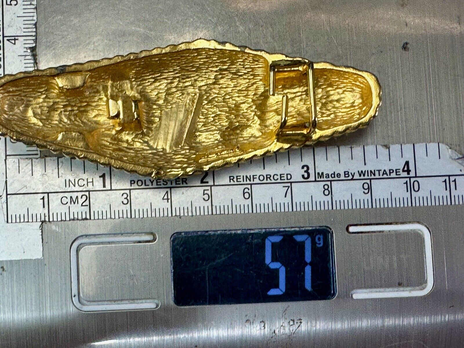 Two piece interconnecting vintage retro gold tone belt buckle Signed