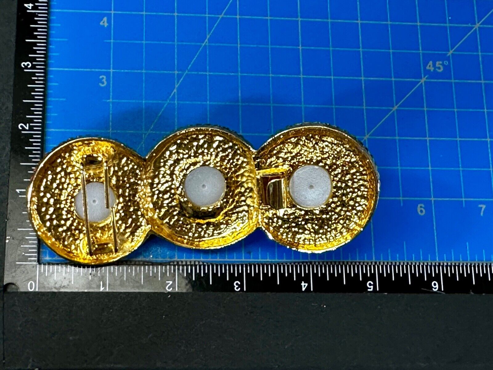 Three Round Faux Pearl's HUGE Statement Large Gold Tone Vintage Belt Buckle