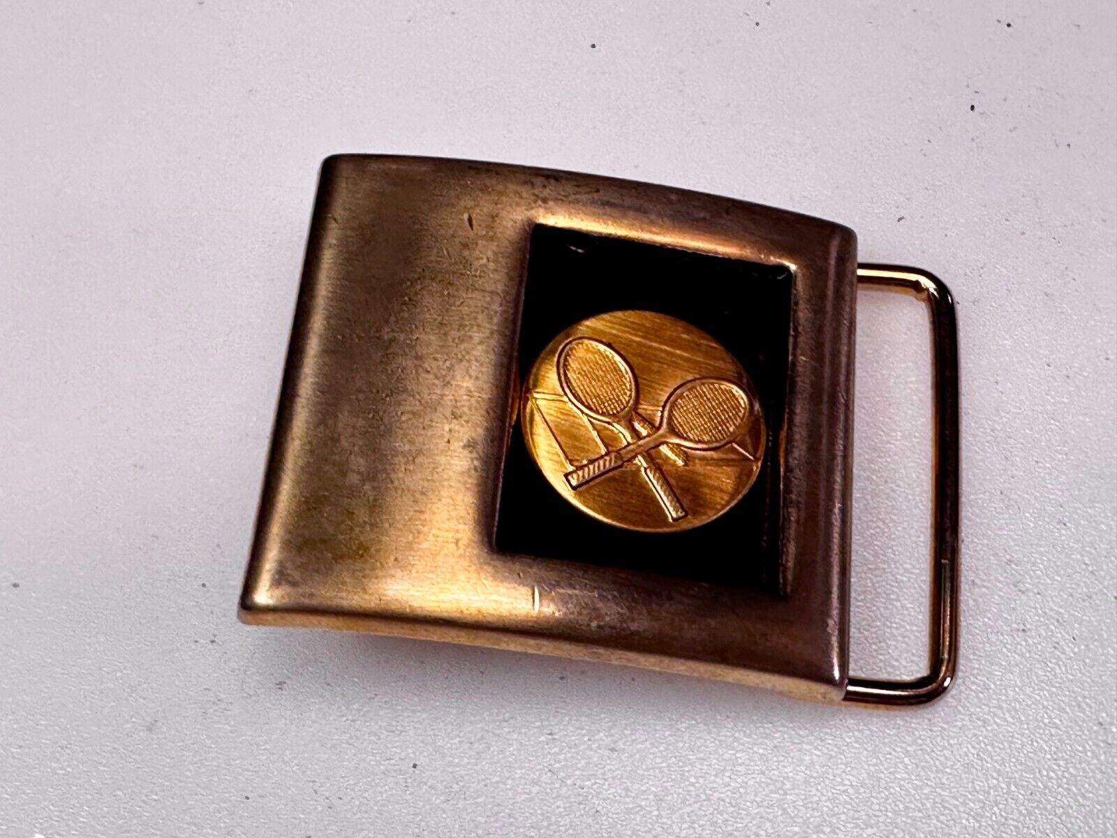 Two Tennis Racquet Sports Gold & Black Tone Belt Buckle by Lee N.Y USA
